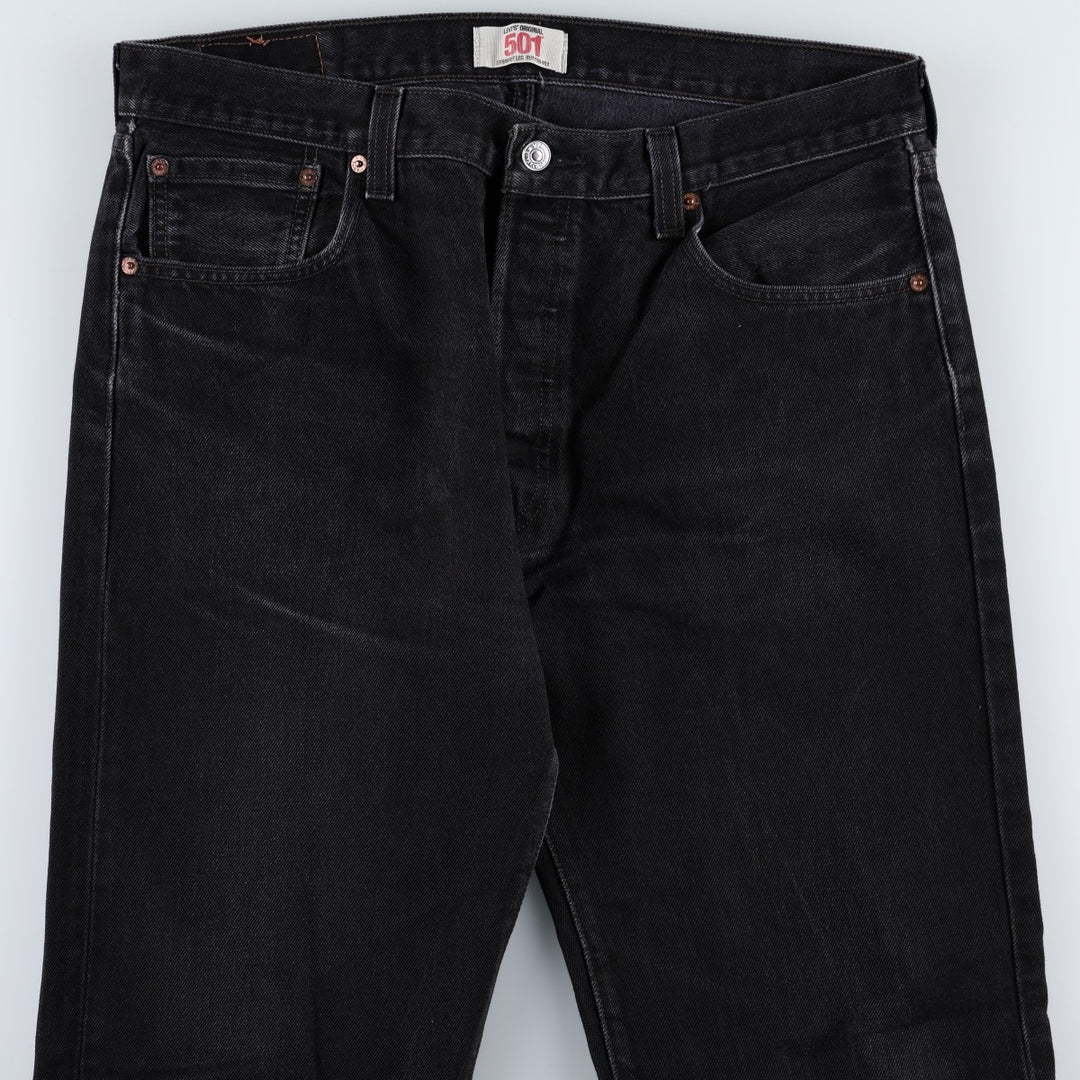 Levi's 501 Straight Leg Button-Fly Black Denim Pants, Men's Size 36 (approx.) cotton black type Vintage Second Hand