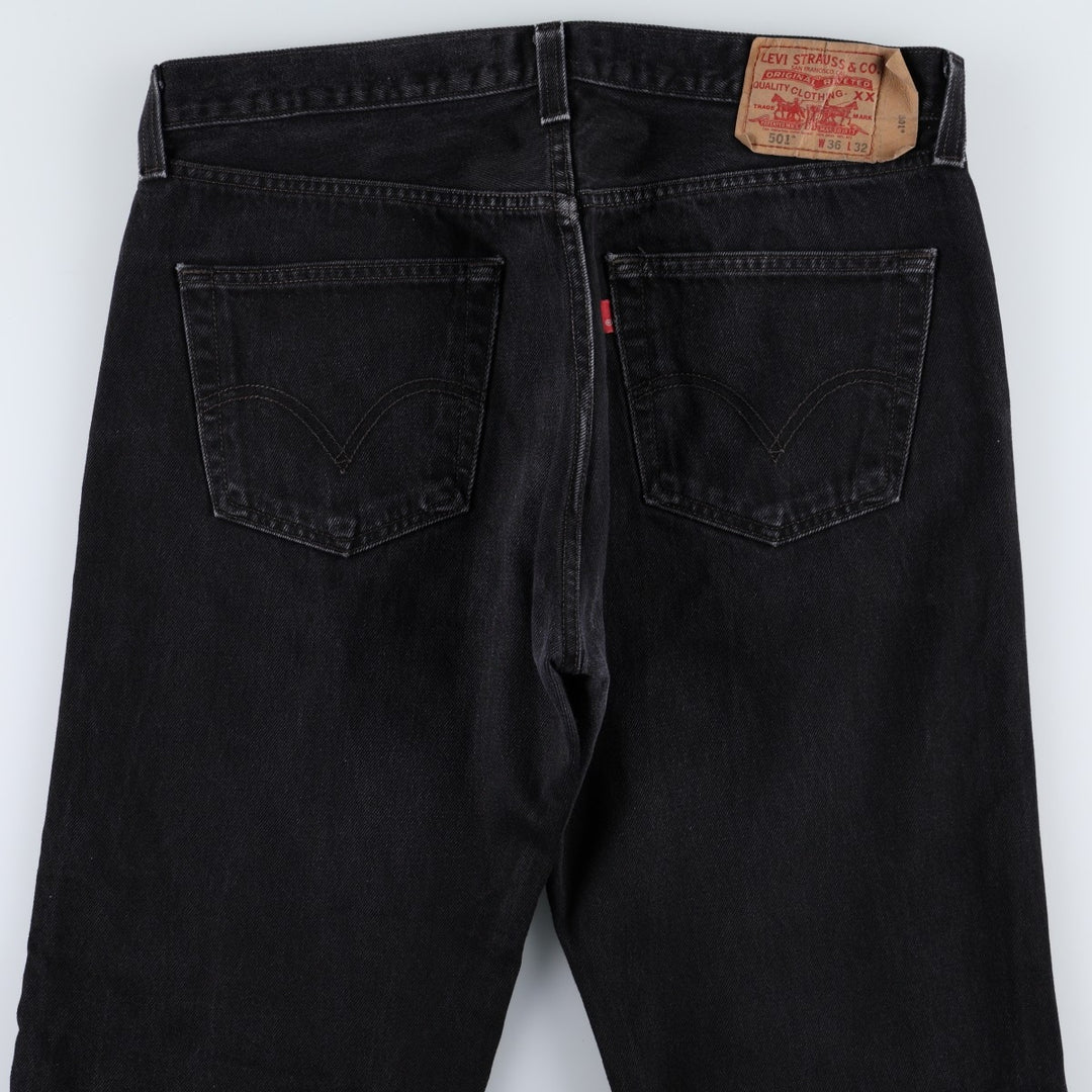 Levi's 501 Straight Leg Button-Fly Black Denim Pants, Men's Size 36 (approx.) cotton black type Vintage Second Hand