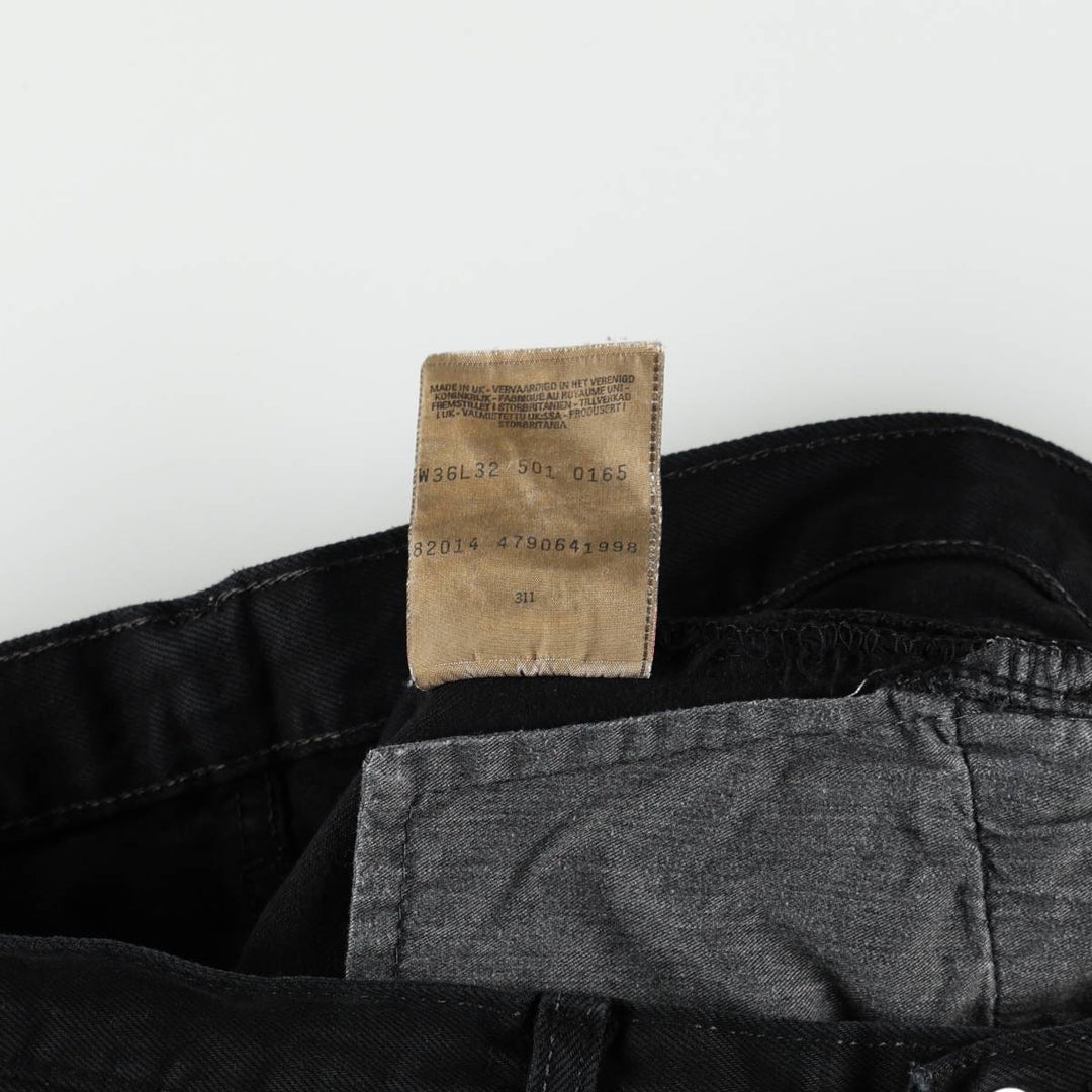 Levi's 501-0165 Black Denim Straight Leg Jeans, Made in England, Men's Size W34 (approx.) cotton black type Vintage Second Hand