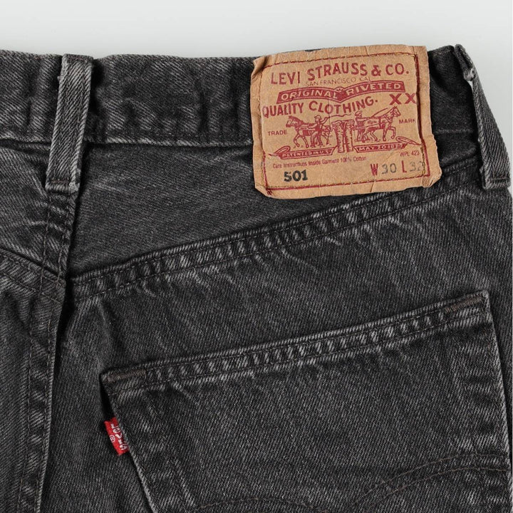 2000'S Levi's 501-0185 Euro Model Black Denim Straight Leg Jeans, Made in England, Women's Size L (W28 equivalent) cotton black type Vintage Second Hand
