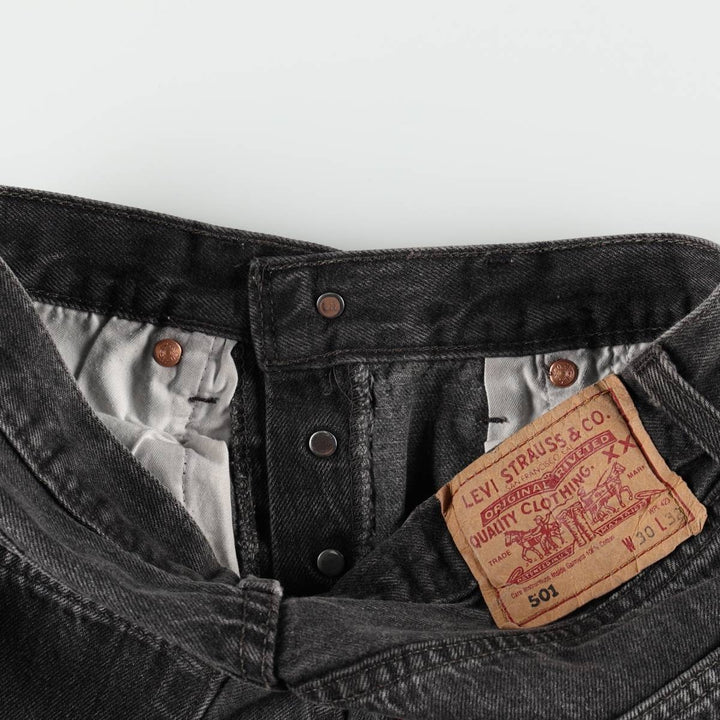 2000'S Levi's 501-0185 Euro Model Black Denim Straight Leg Jeans, Made in England, Women's Size L (W28 equivalent) cotton black type Vintage Second Hand
