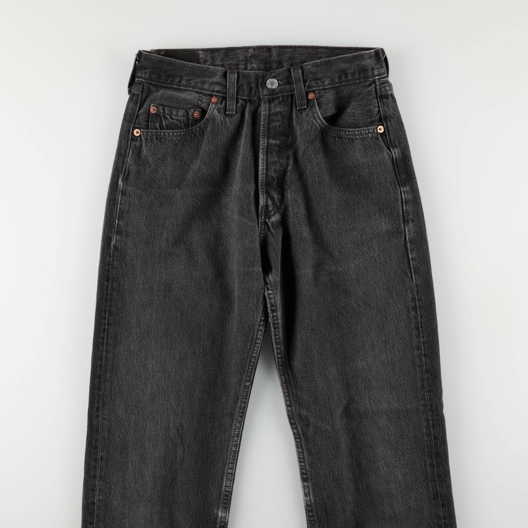 2000'S Levi's 501-0185 Euro Model Black Denim Straight Leg Jeans, Made in England, Women's Size L (W28 equivalent) cotton black type Vintage Second Hand