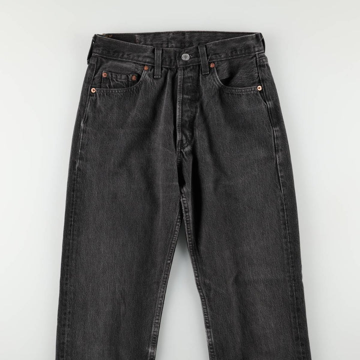 2000'S Levi's 501-0185 Euro Model Black Denim Straight Leg Jeans, Made in England, Women's Size L (W28 equivalent) cotton black type Vintage Second Hand