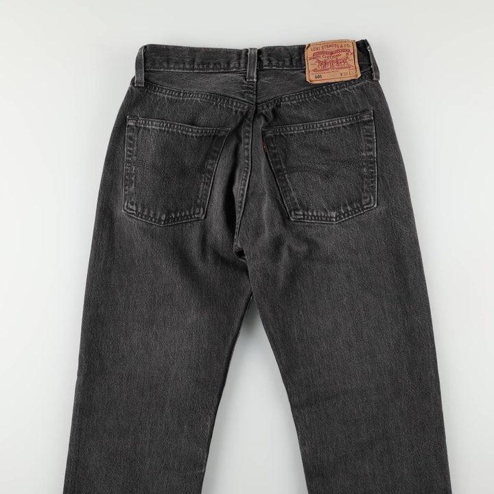 2000'S Levi's 501-0185 Euro Model Black Denim Straight Leg Jeans, Made in England, Women's Size L (W28 equivalent) cotton black type Vintage Second Hand