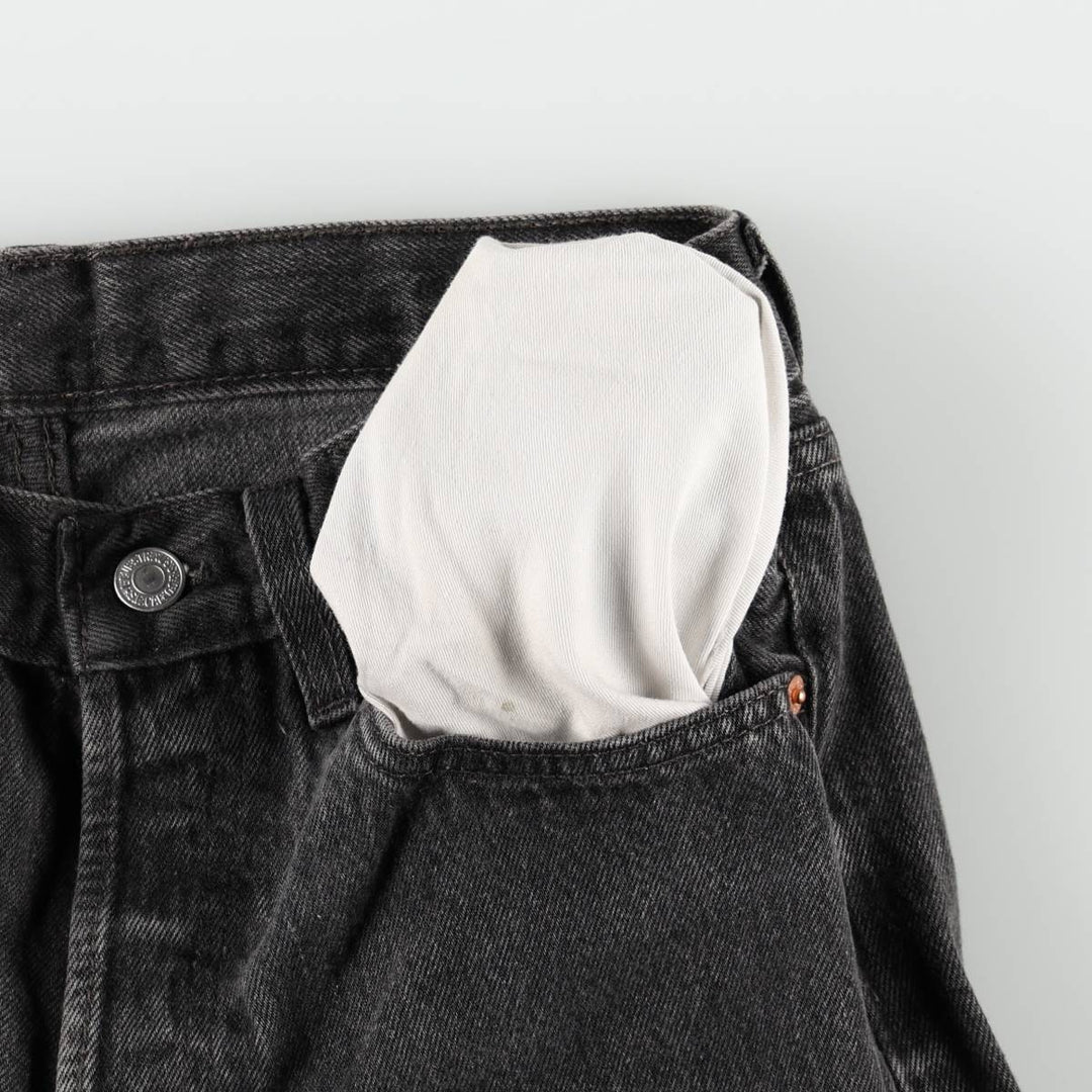 2000'S Levi's 501-0185 Euro Model Black Denim Straight Leg Jeans, Made in England, Women's Size L (W28 equivalent) cotton black type Vintage Second Hand