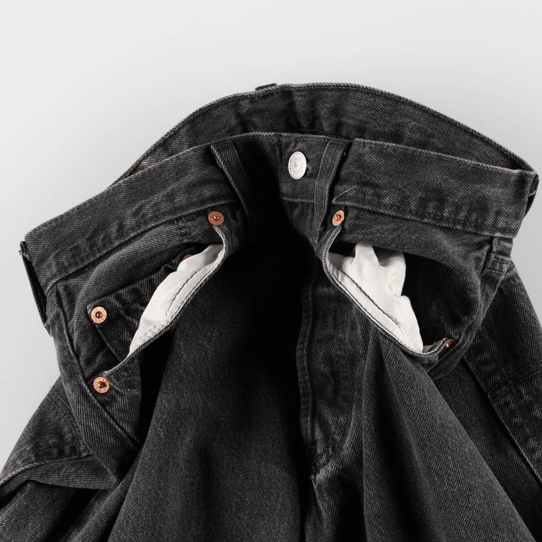 2000'S Levi's 501-0185 Euro Model Black Denim Straight Leg Jeans, Made in England, Women's Size L (W28 equivalent) cotton black type Vintage Second Hand