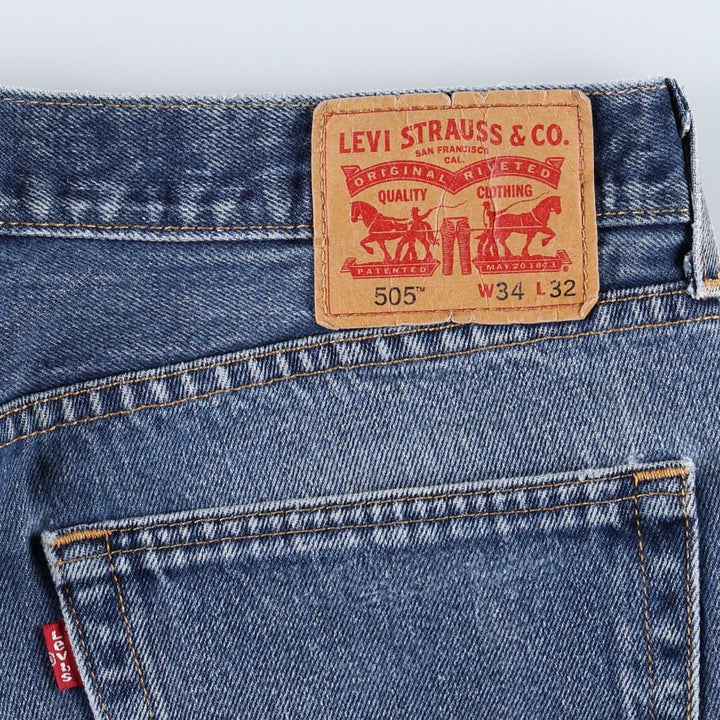 Levi's 505 tapered denim pants for men, size W34 cotton blue type Vintage Second Hand
