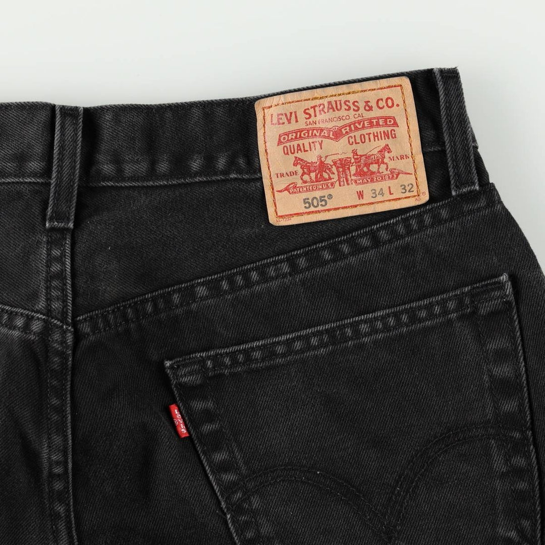 Levi's 505 REGULAR FIT black denim tapered denim pants for men, size w33 cotton black type Vintage Second Hand