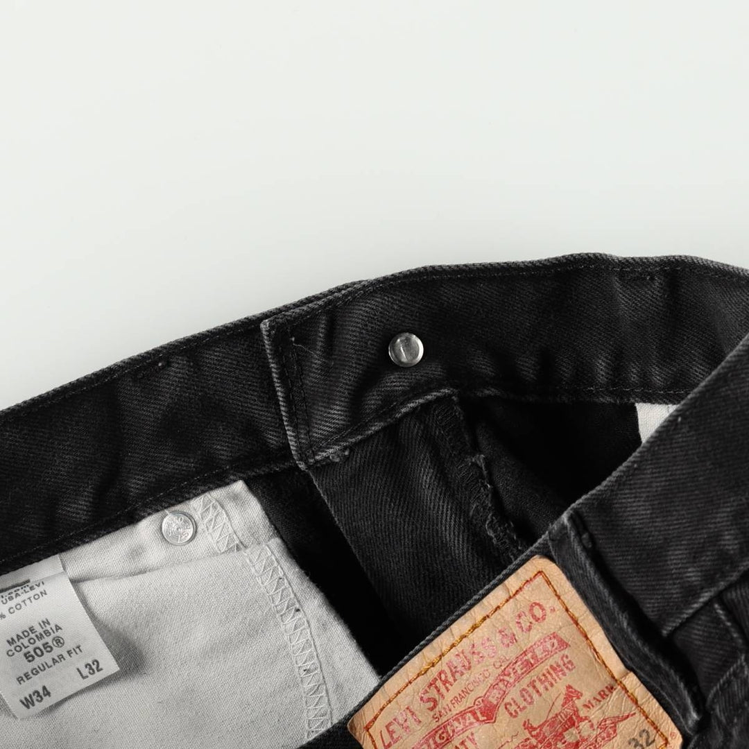 Levi's 505 REGULAR FIT black denim tapered denim pants for men, size w33 cotton black type Vintage Second Hand
