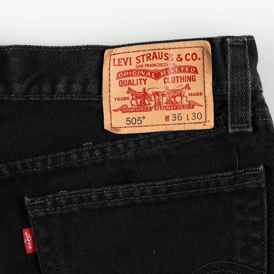 Levi's 505 Straight Fit Tapered Denim Pants, Black, Men's, Size 35 cotton black type Vintage Second Hand