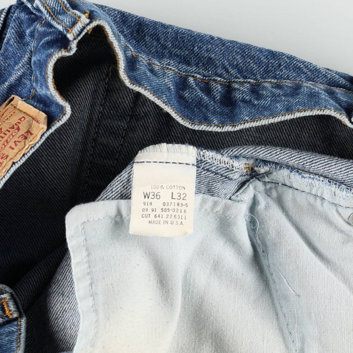 90'S Levi's 505-0216 Tapered Denim Pants, Made in USA, Men's Size 36, Vintage cotton blue type Vintage Second Hand
