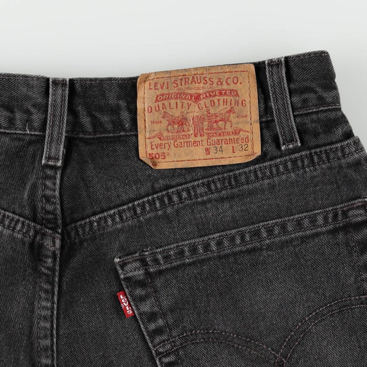 00'S Levi's 505 REGULAR FIT black denim tapered denim pants for men, size w32 cotton black type Vintage Second Hand