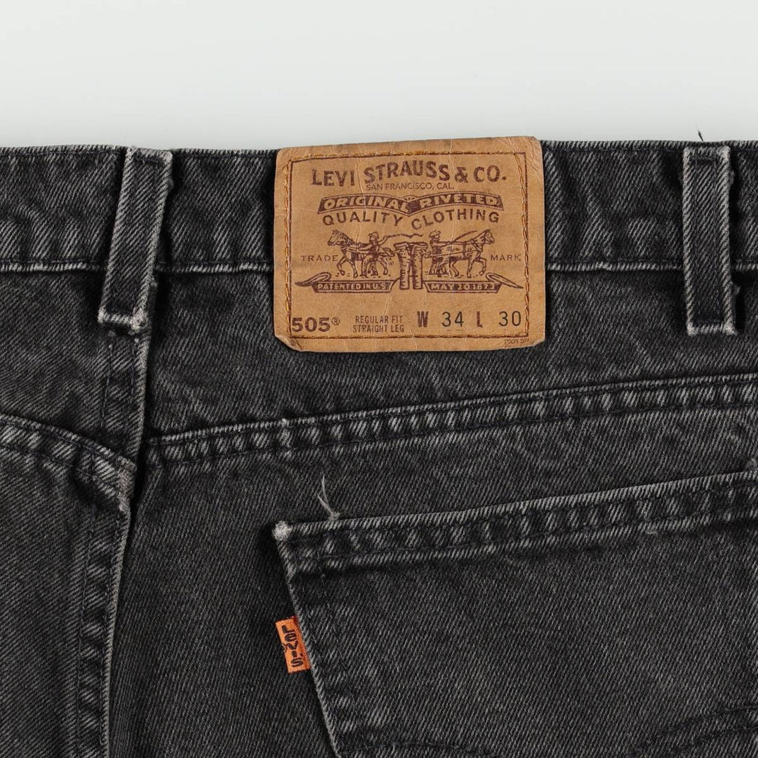 90'S Levi's 505 REGULAR FIT STRAIGHT LEG Orange Tab Black Denim Tapered Denim Pants Made in USA cotton black type Vintage Second Hand