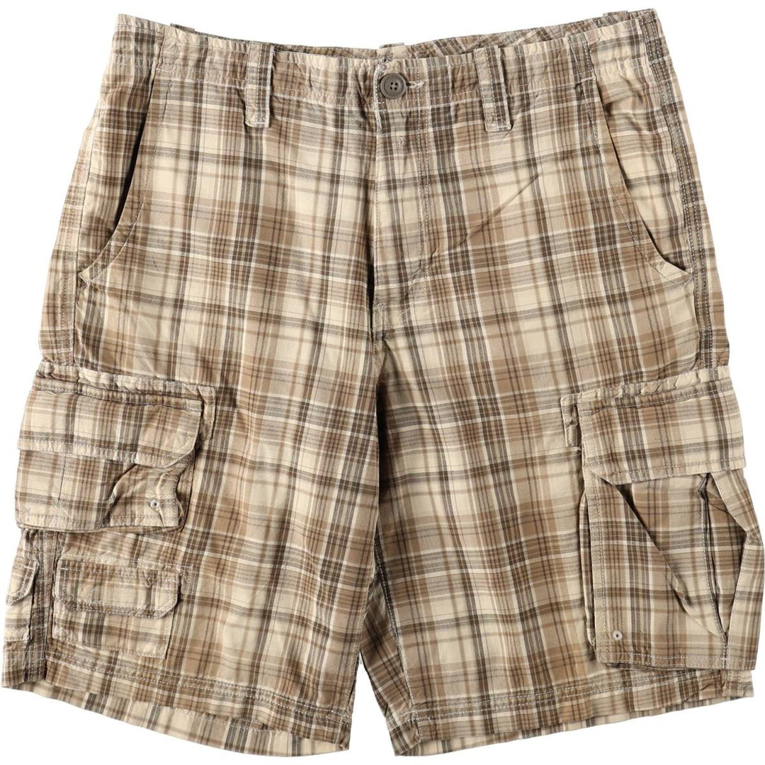Eddie Bauer Check Pattern Cargo Shorts, Men's W34 (approx.) cotton Khaki type beige Vintage Second Hand