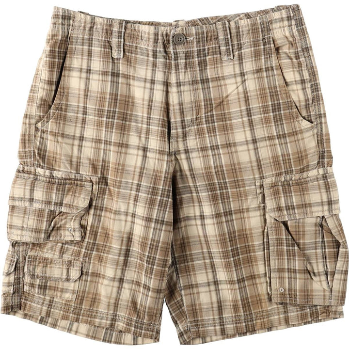 Eddie Bauer Check Pattern Cargo Shorts, Men's W34 (approx.) cotton Khaki type beige Vintage Second Hand
