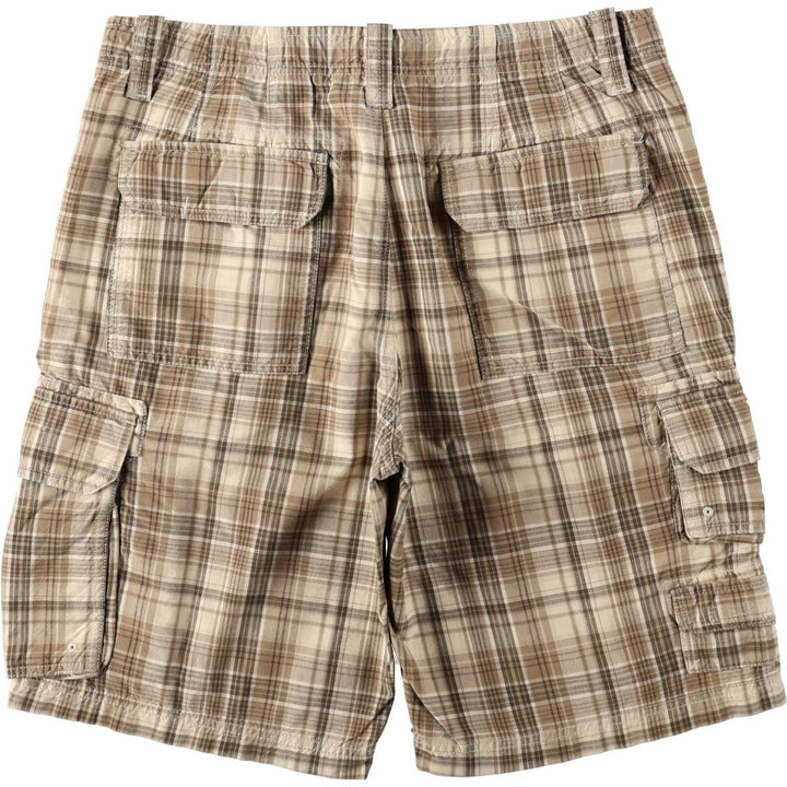Eddie Bauer Check Pattern Cargo Shorts, Men's W34 (approx.) cotton Khaki type beige Vintage Second Hand