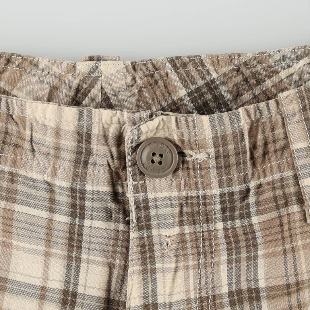Eddie Bauer Check Pattern Cargo Shorts, Men's W34 (approx.) cotton Khaki type beige Vintage Second Hand