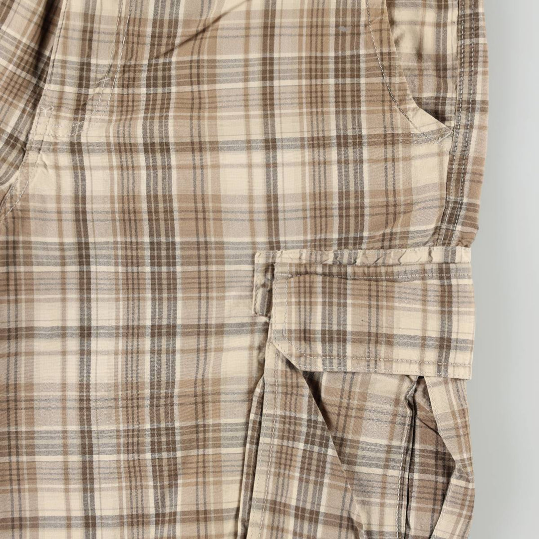 Eddie Bauer Check Pattern Cargo Shorts, Men's W34 (approx.) cotton Khaki type beige Vintage Second Hand