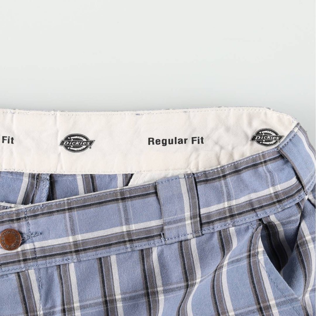 Dickies Regular Fit Check Pattern Work Shorts (Men's W37 equivalent) cotton Blue type light blue Vintage Second Hand