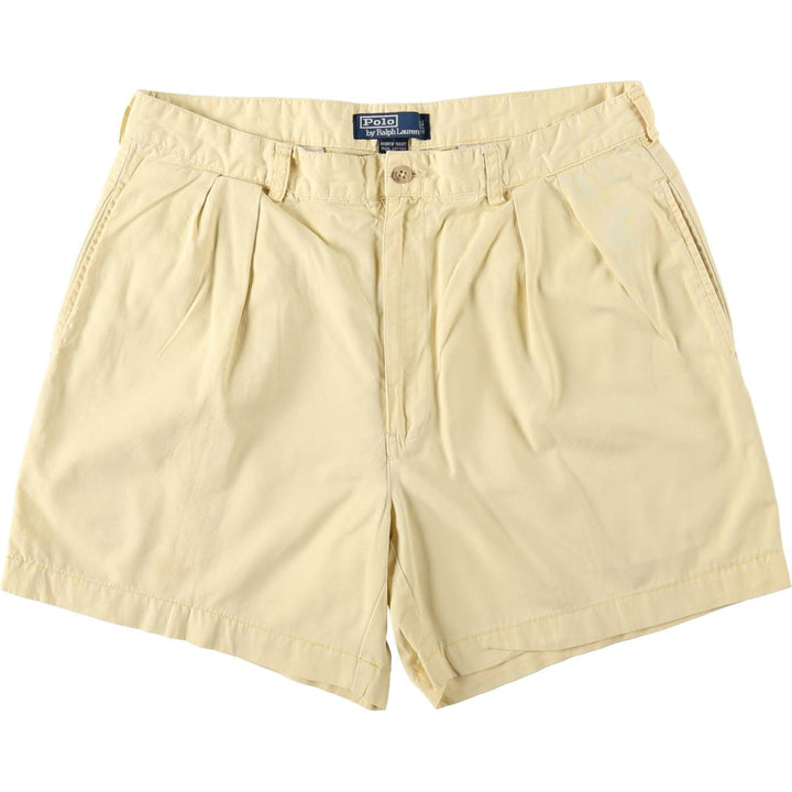 Ralph Lauren POLO by Ralph Lauren ANDREW SHORT Two-pleat chino shorts, short pants, men's size W36 cotton yellow type Vintage Second Hand