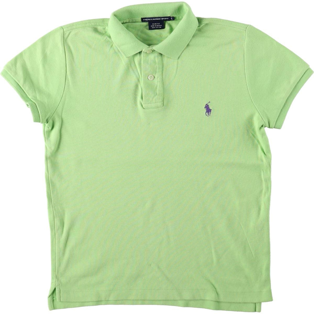 Ralph Lauren RALPH LAUREN SPORT SLIM FIT Short-Sleeve Polo Shirt, Women's Size L (approx.) cotton green type yellow green Vintage Second Hand