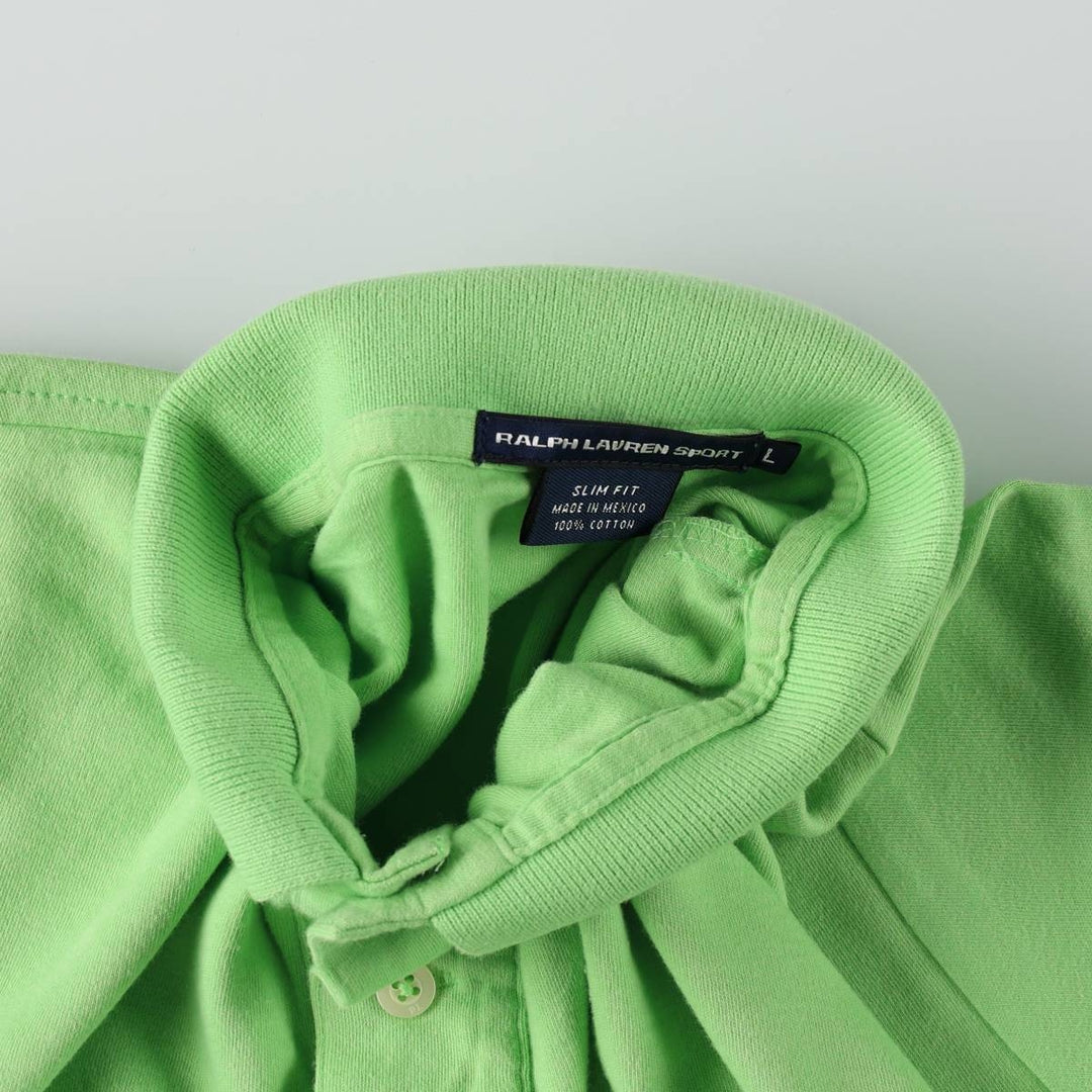 Ralph Lauren RALPH LAUREN SPORT SLIM FIT Short-Sleeve Polo Shirt, Women's Size L (approx.) cotton green type yellow green Vintage Second Hand