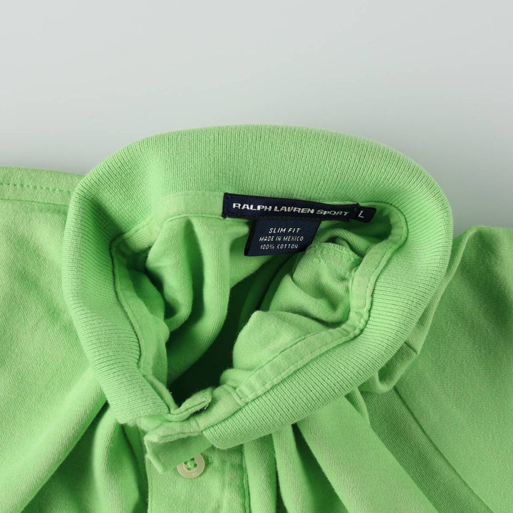 Ralph Lauren RALPH LAUREN SPORT SLIM FIT Short-Sleeve Polo Shirt, Women's Size L (approx.) cotton green type yellow green Vintage Second Hand