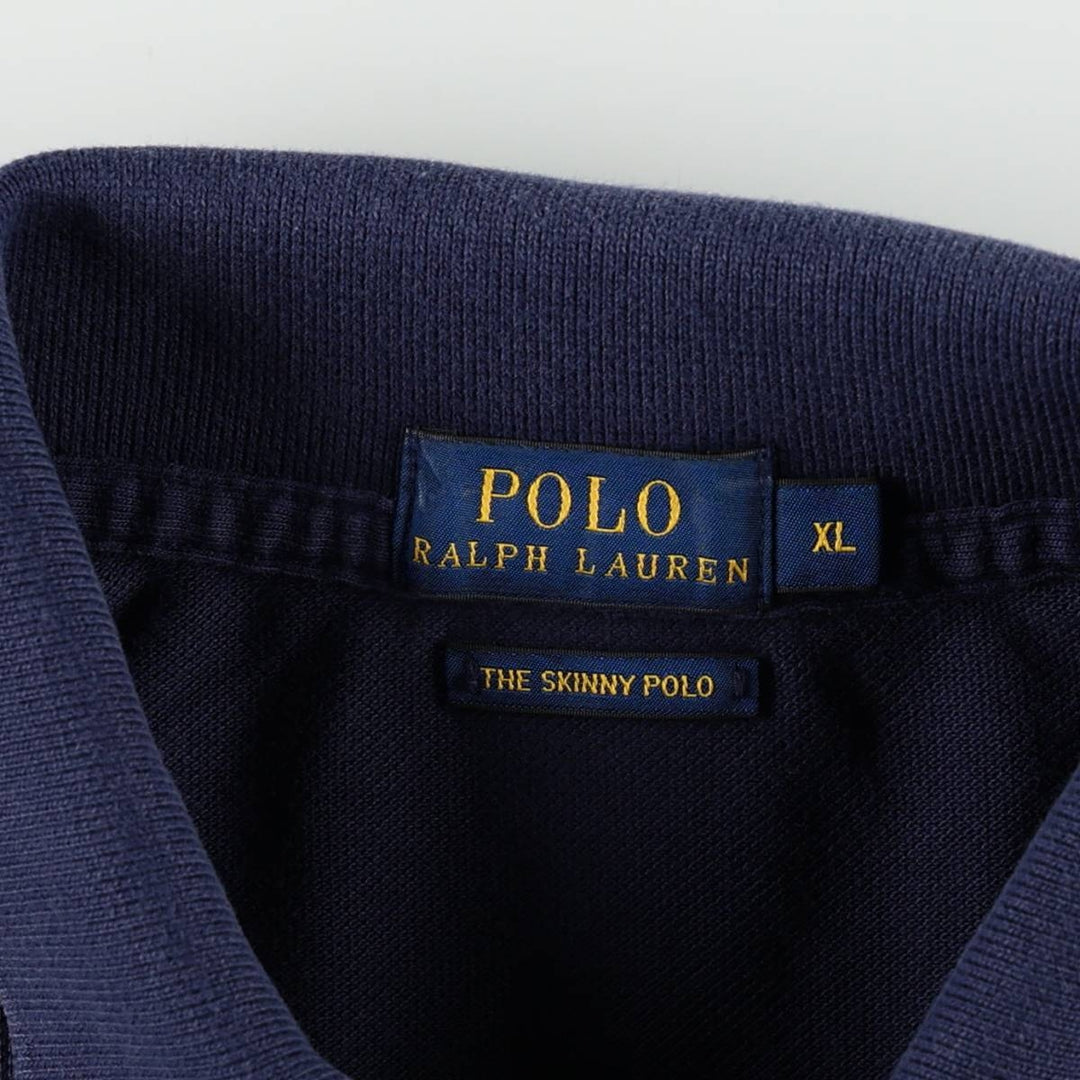 Ralph Lauren POLO RALPH LAUREN THE SKINNY POLO Short-Sleeve Polo Shirt, Women's Size XL (approx.) cotton navy blue type Vintage Second Hand