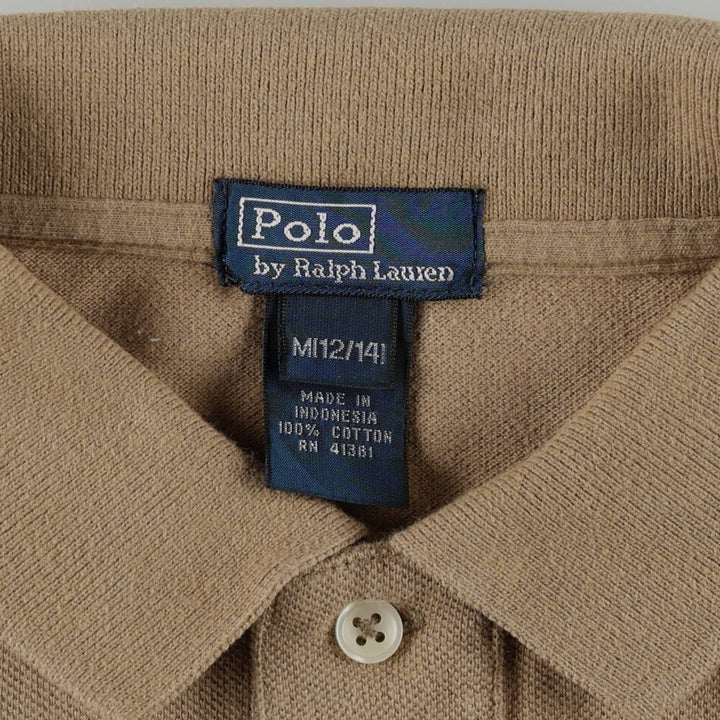 Ralph Lauren POLO by Ralph Lauren Short-Sleeve Polo Shirt, Women's Size S (approx.) cotton beige type brown Vintage Second Hand