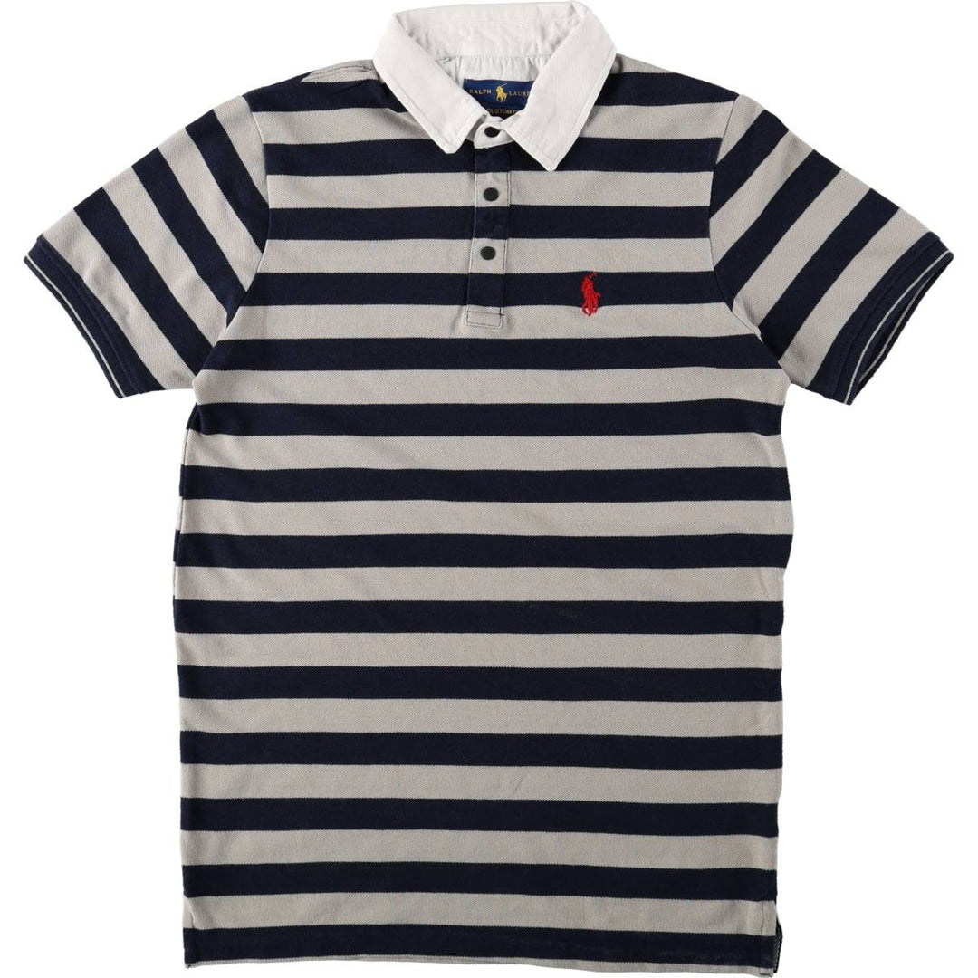 Ralph Lauren CUSTOM FIT Short-Sleeve Striped Polo Shirt, Women's Size XL (approx.) unclear gray type Vintage Second Hand