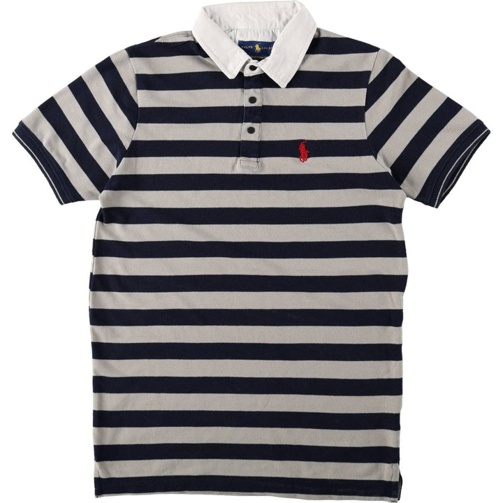 Ralph Lauren CUSTOM FIT Short-Sleeve Striped Polo Shirt, Women's Size XL (approx.) unclear gray type Vintage Second Hand