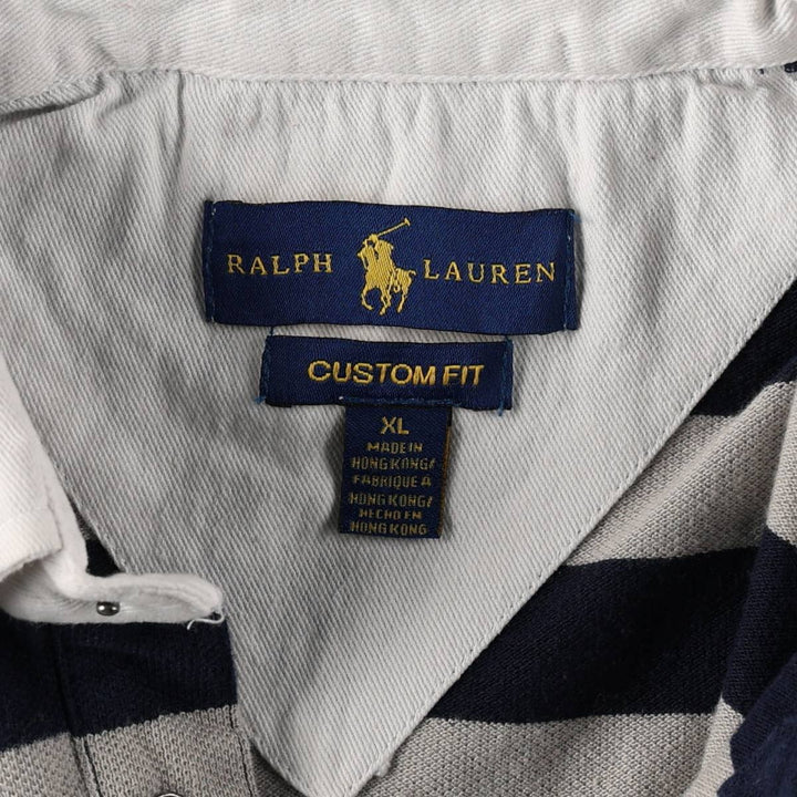 Ralph Lauren CUSTOM FIT Short-Sleeve Striped Polo Shirt, Women's Size XL (approx.) unclear gray type Vintage Second Hand