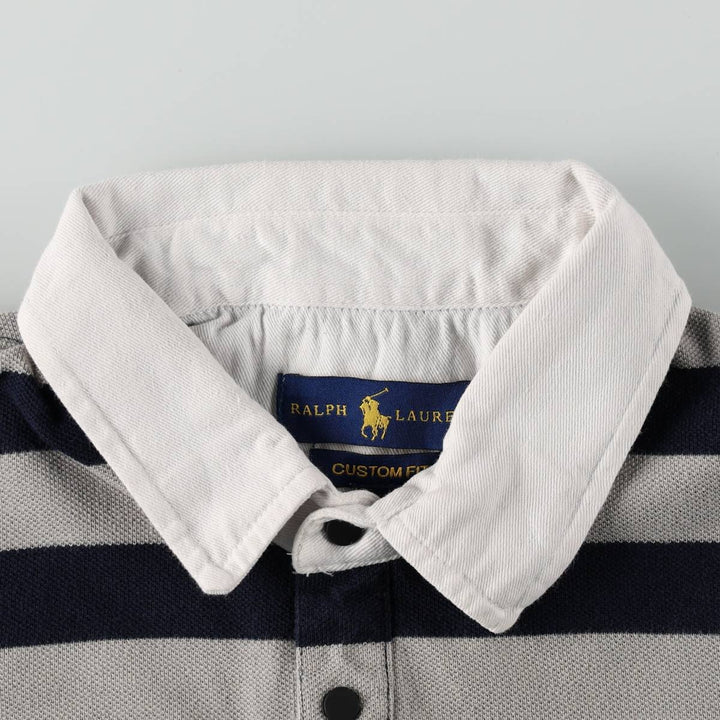 Ralph Lauren CUSTOM FIT Short-Sleeve Striped Polo Shirt, Women's Size XL (approx.) unclear gray type Vintage Second Hand