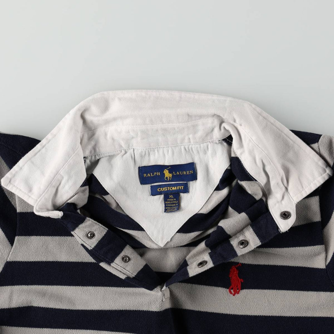 Ralph Lauren CUSTOM FIT Short-Sleeve Striped Polo Shirt, Women's Size XL (approx.) unclear gray type Vintage Second Hand