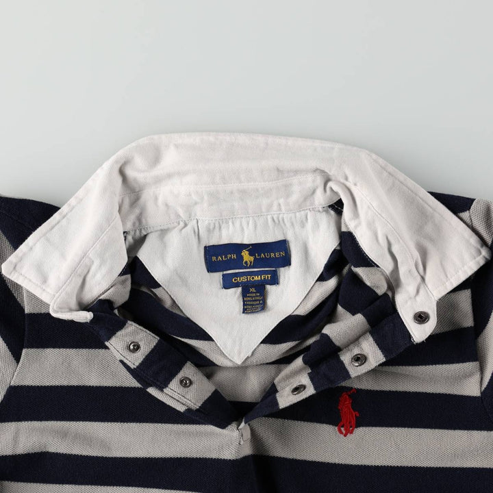 Ralph Lauren CUSTOM FIT Short-Sleeve Striped Polo Shirt, Women's Size XL (approx.) unclear gray type Vintage Second Hand
