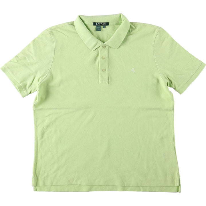 Ralph Lauren LAUREN Lauren short sleeve polo shirt, women's size L cotton green type yellow green Vintage Second Hand