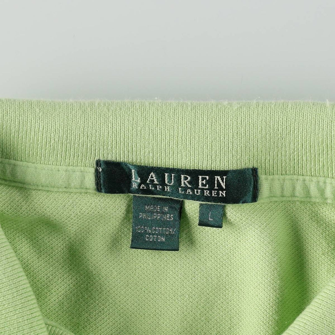 Ralph Lauren LAUREN Lauren short sleeve polo shirt, women's size L cotton green type yellow green Vintage Second Hand