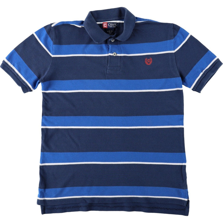 CHAPS Short-Sleeve Striped Polo Shirt, Women's Size M (approx.) cotton navy blue type Vintage Second Hand