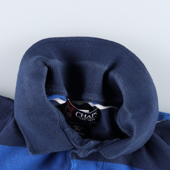 CHAPS Short-Sleeve Striped Polo Shirt, Women's Size M (approx.) cotton navy blue type Vintage Second Hand