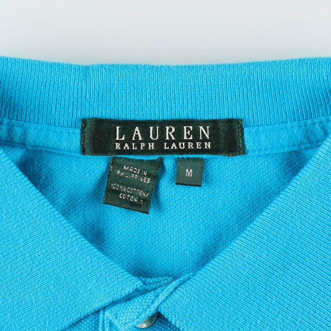Ralph Lauren LAUREN Lauren short sleeve polo shirt, women's size M cotton turquoise blue Vintage Second Hand