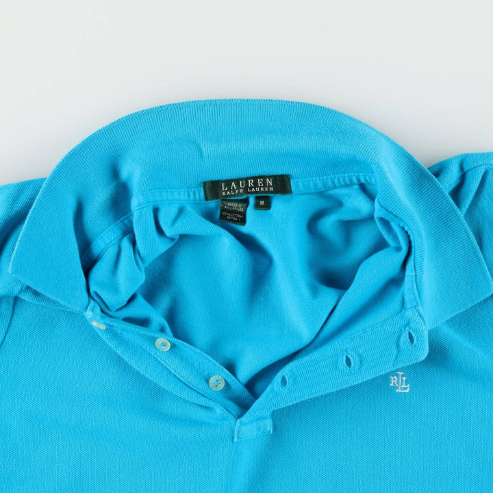 Ralph Lauren LAUREN Lauren short sleeve polo shirt, women's size M cotton turquoise blue Vintage Second Hand