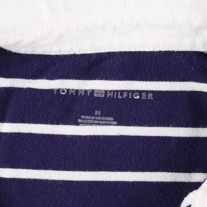 Tommy Hilfiger Skipper Collar Short-Sleeve Striped Polo Shirt, Women's Size M (approx.) cotton navy blue type Vintage Second Hand
