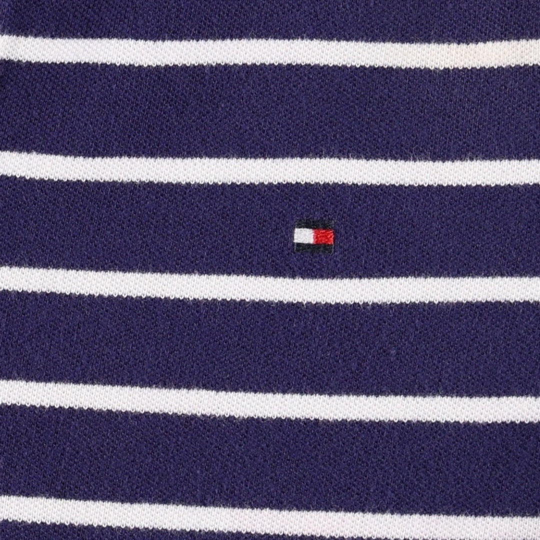 Tommy Hilfiger Skipper Collar Short-Sleeve Striped Polo Shirt, Women's Size M (approx.) cotton navy blue type Vintage Second Hand