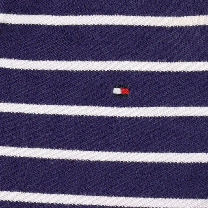 Tommy Hilfiger Skipper Collar Short-Sleeve Striped Polo Shirt, Women's Size M (approx.) cotton navy blue type Vintage Second Hand