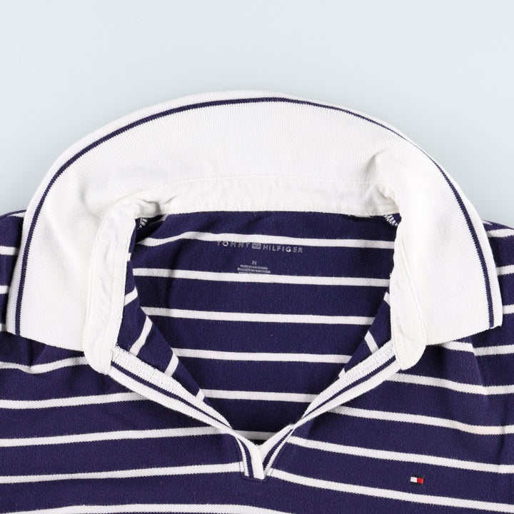 Tommy Hilfiger Skipper Collar Short-Sleeve Striped Polo Shirt, Women's Size M (approx.) cotton navy blue type Vintage Second Hand