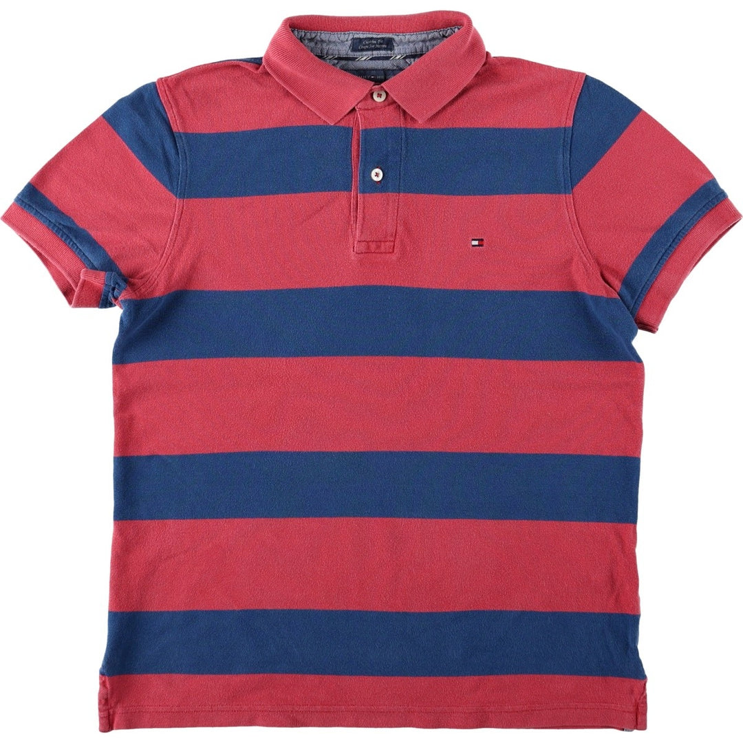 Tommy Hilfiger Custom Fit Short-Sleeve Striped Polo Shirt, Men's Size S (approx.) cotton red type Vintage Second Hand