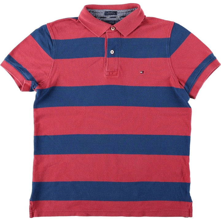 Tommy Hilfiger Custom Fit Short-Sleeve Striped Polo Shirt, Men's Size S (approx.) cotton red type Vintage Second Hand