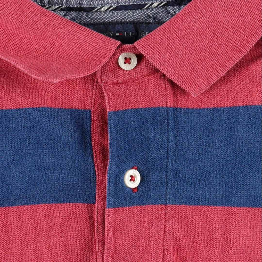Tommy Hilfiger Custom Fit Short-Sleeve Striped Polo Shirt, Men's Size S (approx.) cotton red type Vintage Second Hand