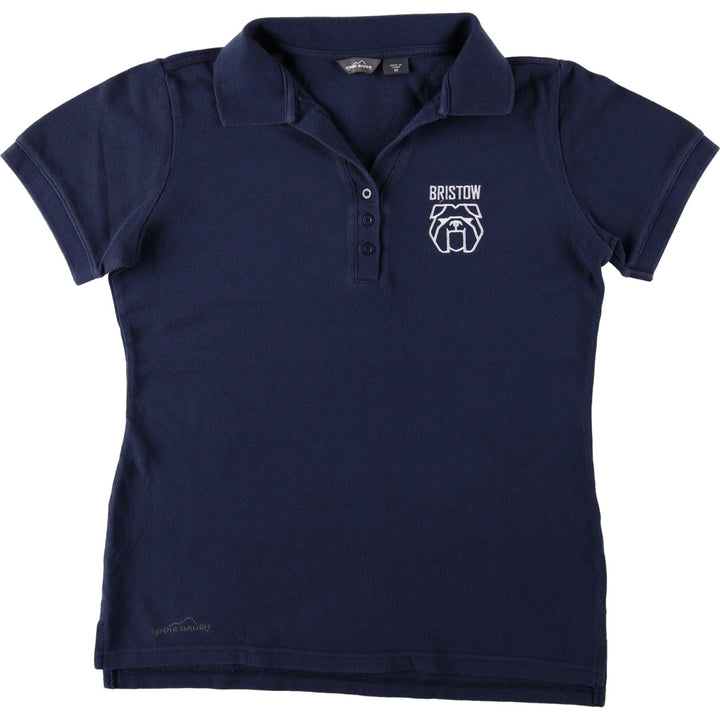 Eddie Bauer Skipper Collar College Short-Sleeve Polo Shirt, Women's Size M (approx.) cotton navy blue type Vintage Second Hand