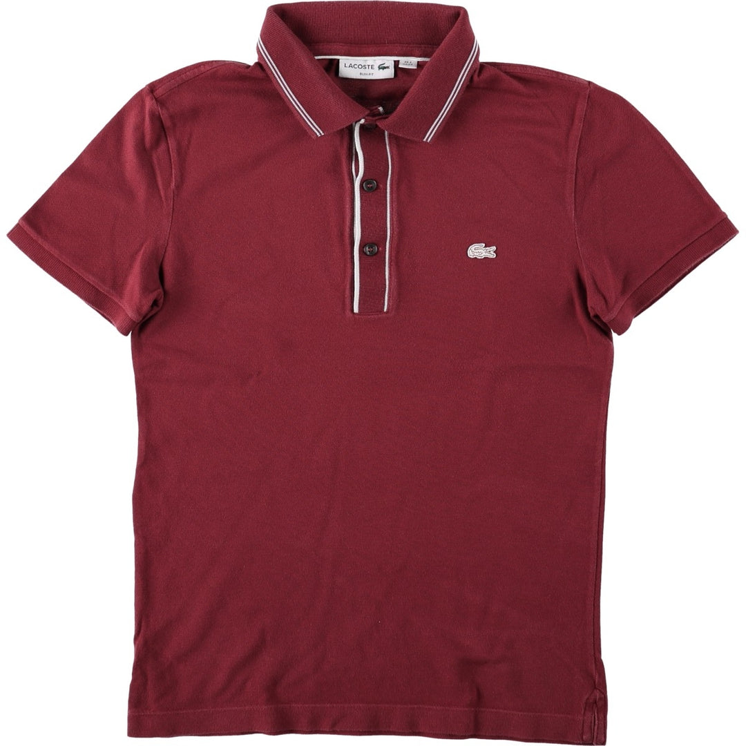 Lacoste SLIM FIT Short-Sleeve Polo Shirt, Size 2 (Men's XS equivalent) cotton wine-red Vintage Second Hand